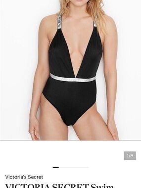 Victoria's Secret Black One-Piece Swimsuit with Silver Accents, L